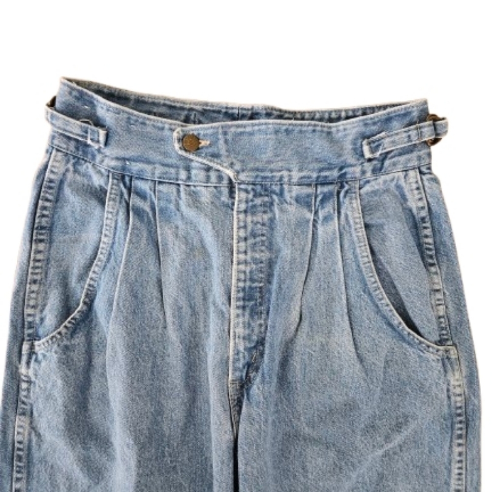 Vintage 80s USA Made Pleated Mom Jeans High Waist Tapered Leg Size 16 Long - Picture 2 of 10